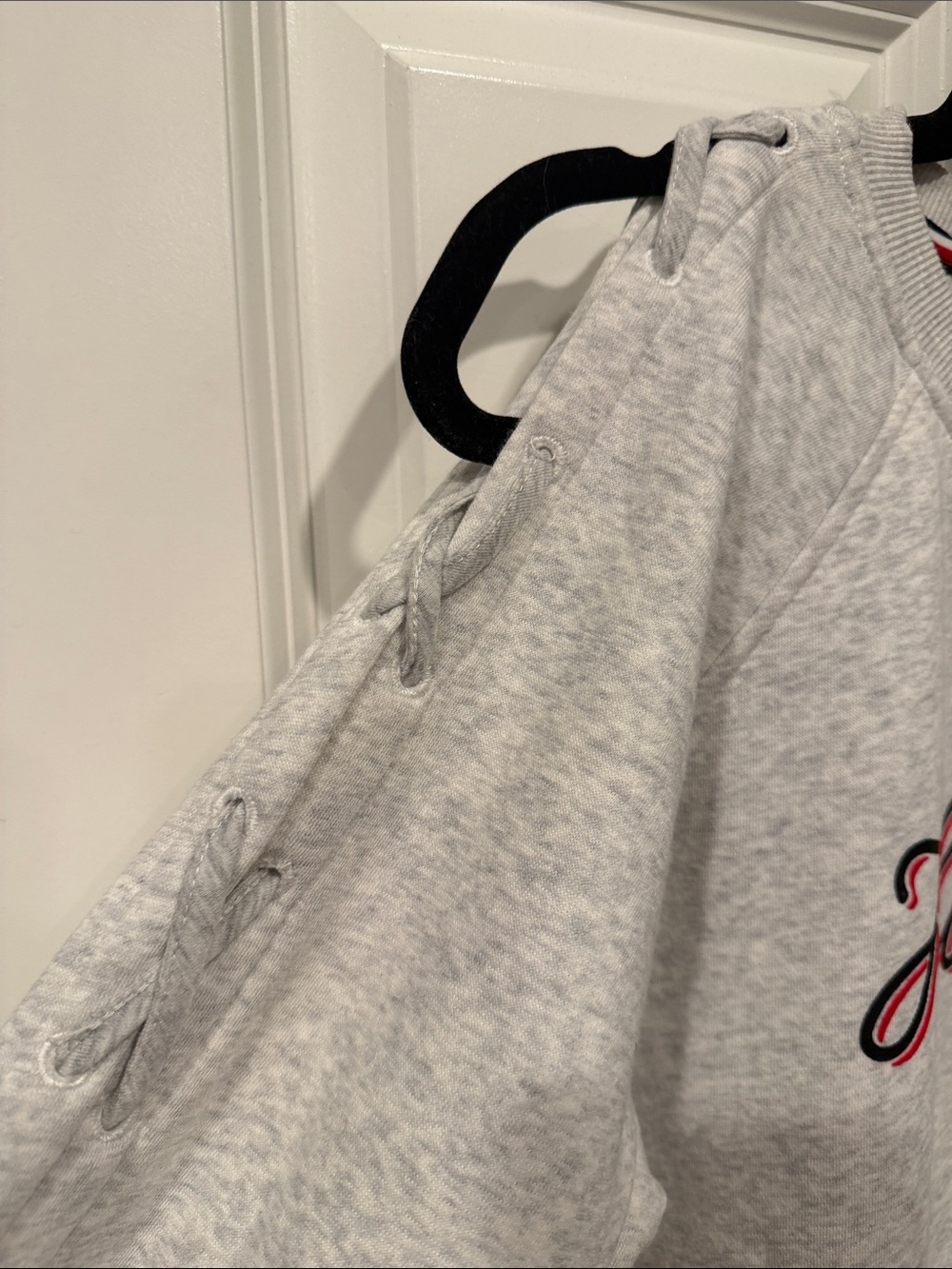 Tommy Hilfiger Heather Gray Sweatshirt with Red & Navy Script - Picture 3 of 4